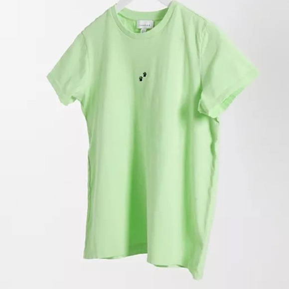 Topshop NWT Lime Green Embroidered Paw Print Motif Short Sleeve Shirt - Size 12 - Picture 2 of 7
